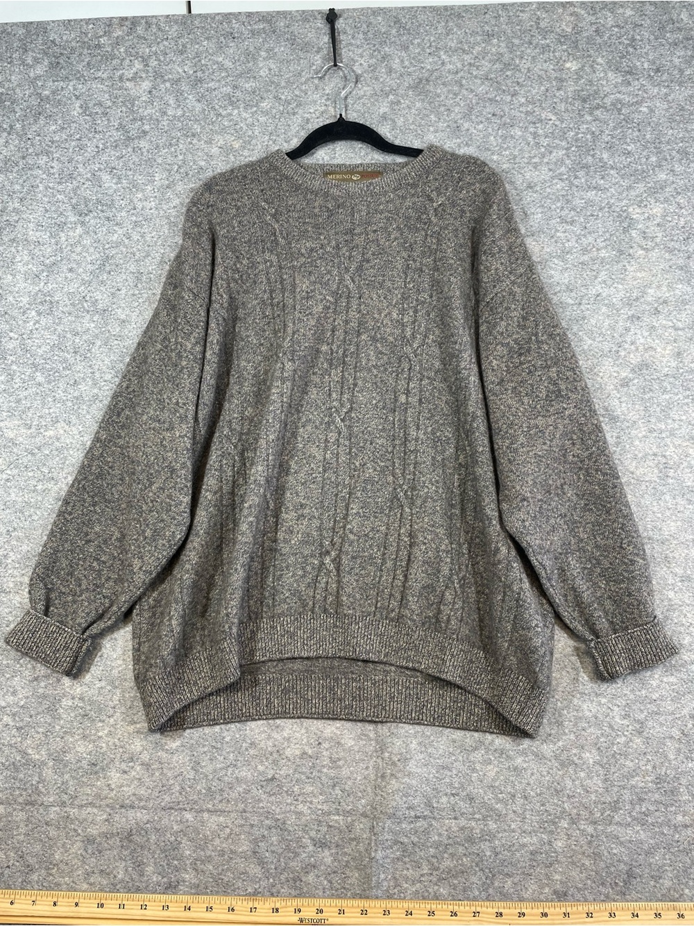 Vintage Merino Possum Grey Sweater XL New Zealand Wool Cable Knit Quiet Luxury
